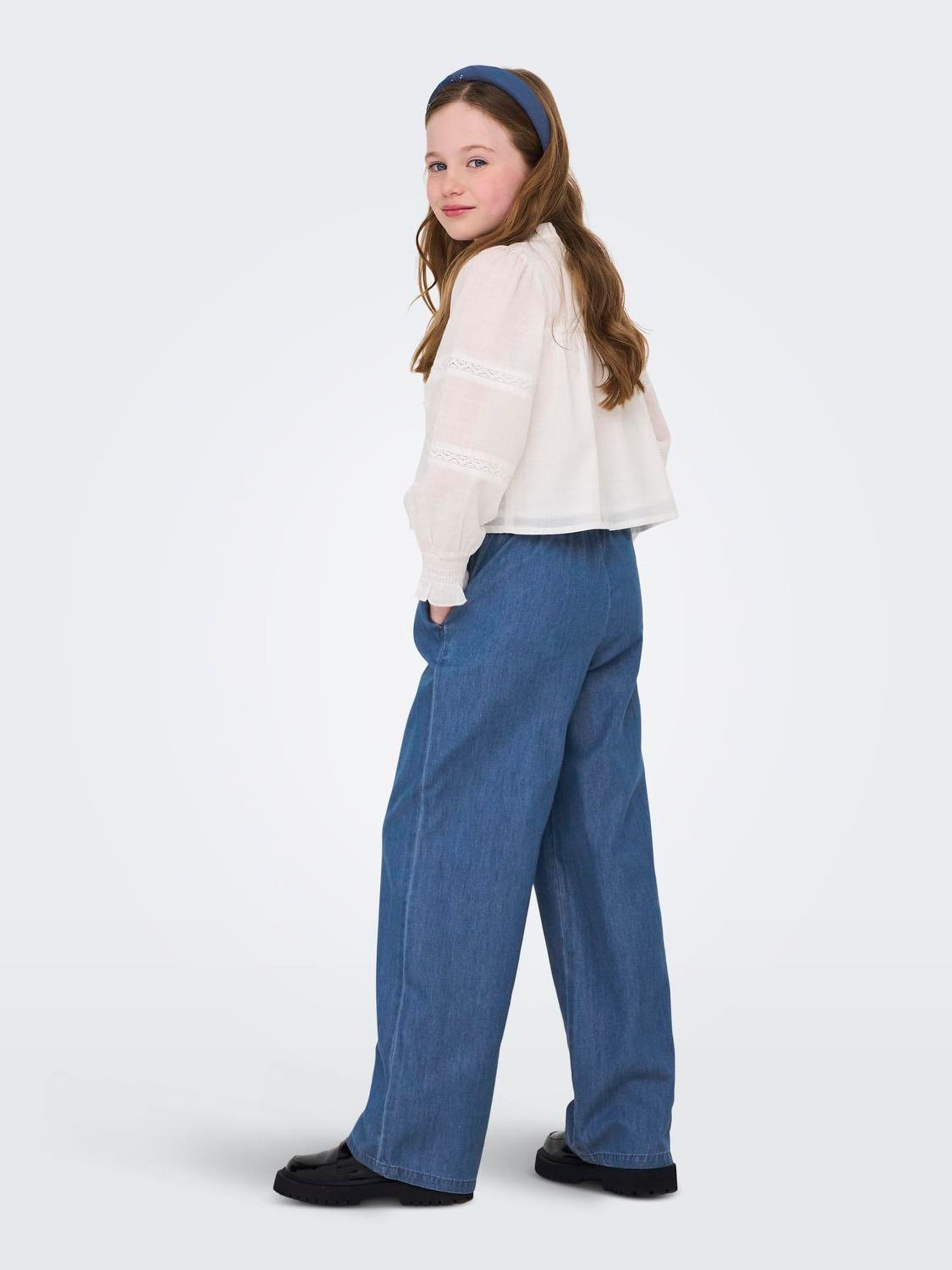 Dsiney Kidz - ONLY KIDS Mid Blue Chambray Tie Waist Palazzo Trousers image 3