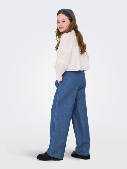 Dsiney Kidz - ONLY KIDS Mid Blue Chambray Tie Waist Palazzo Trousers image 3