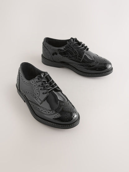 Black Patent Standard Fit (F) Leather Laceup Brogue Shoes image 1