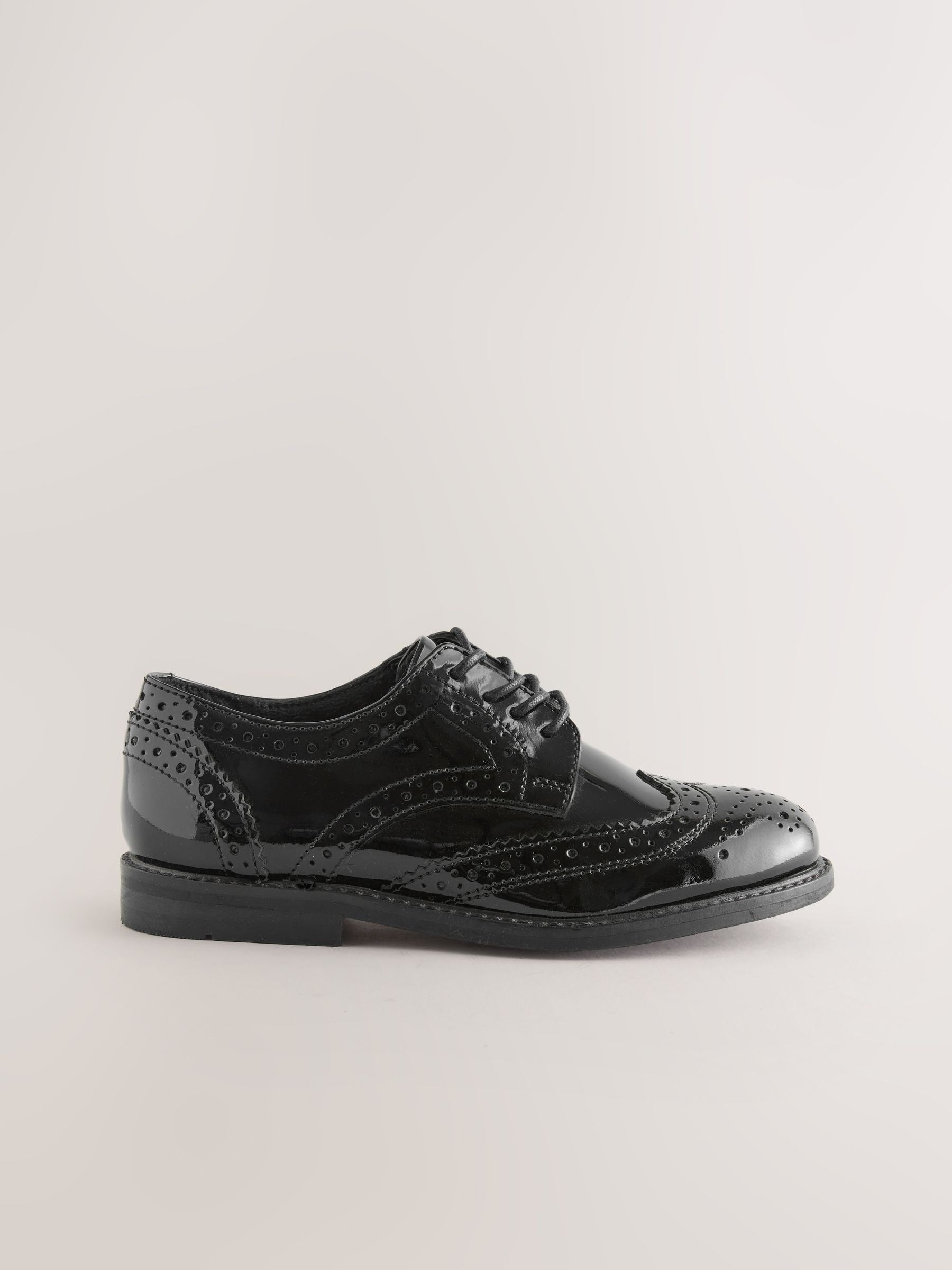 Black Patent Standard Fit (F) Leather Laceup Brogue Shoes image 2