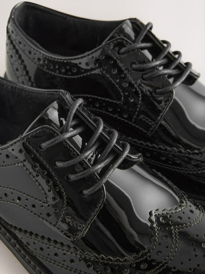 Black Patent Standard Fit (F) Leather Laceup Brogue Shoes image 3