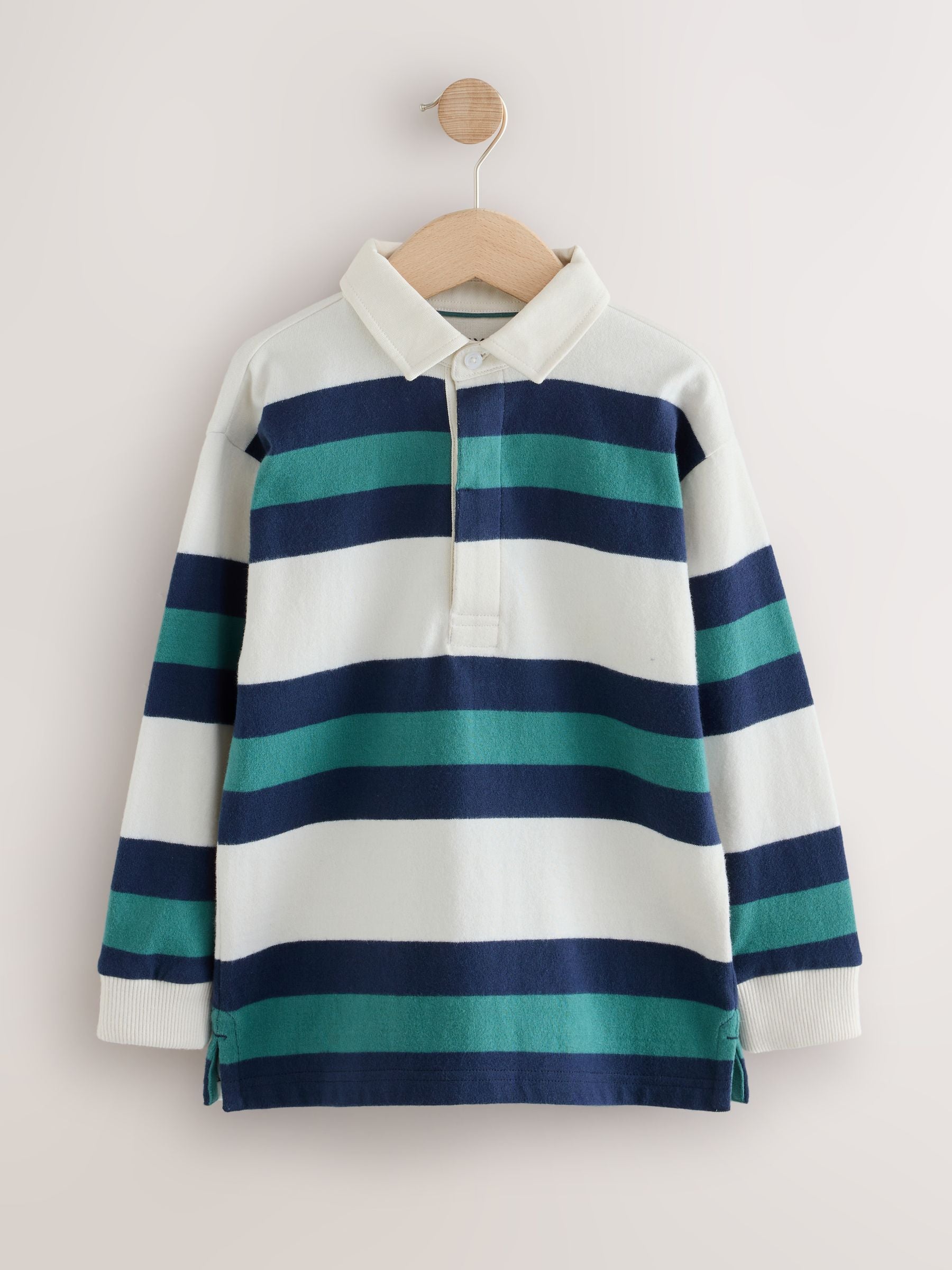 Dsiney Kidz - Green/Ecru Stripe Rugby Polo Shirt (3-16yrs) image 1