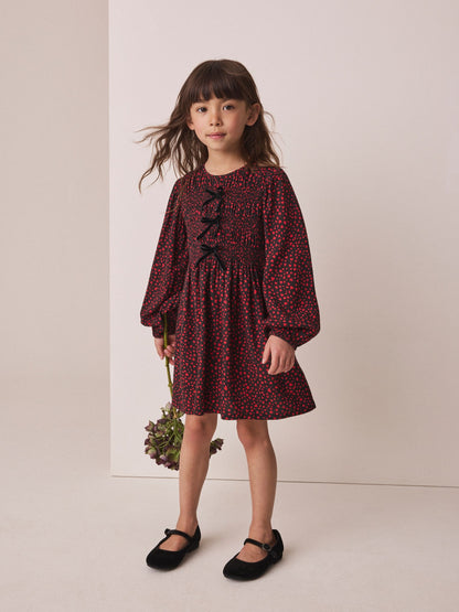 Dsiney Kidz - Red and Black Heart Bow Detail Long Sleeve Dress (3-16yrs) image 1