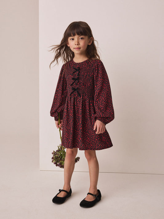 Dsiney Kidz - Red and Black Heart Bow Detail Long Sleeve Dress (3-16yrs) image 1