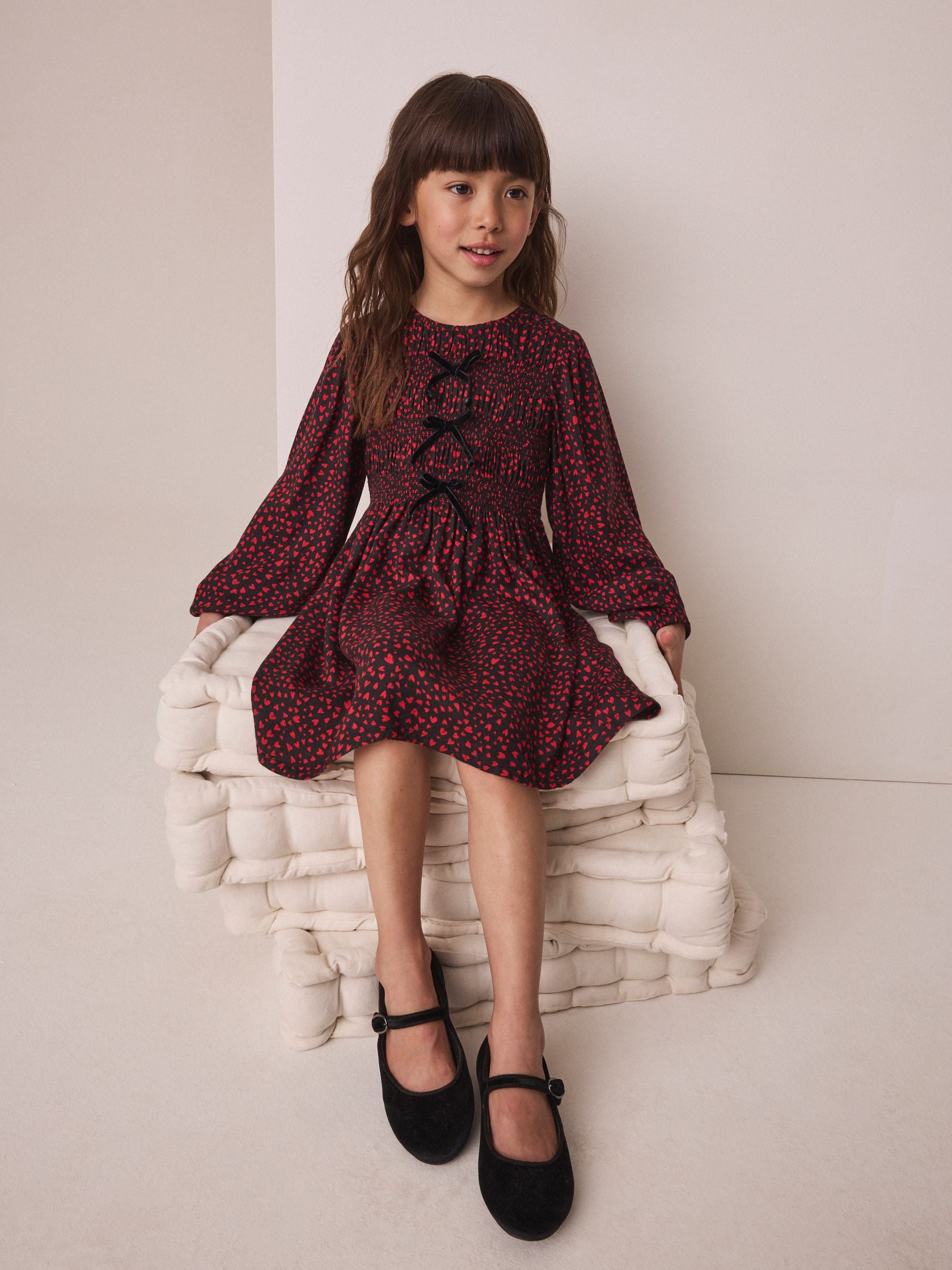 Dsiney Kidz - Red and Black Heart Bow Detail Long Sleeve Dress (3-16yrs) image 2