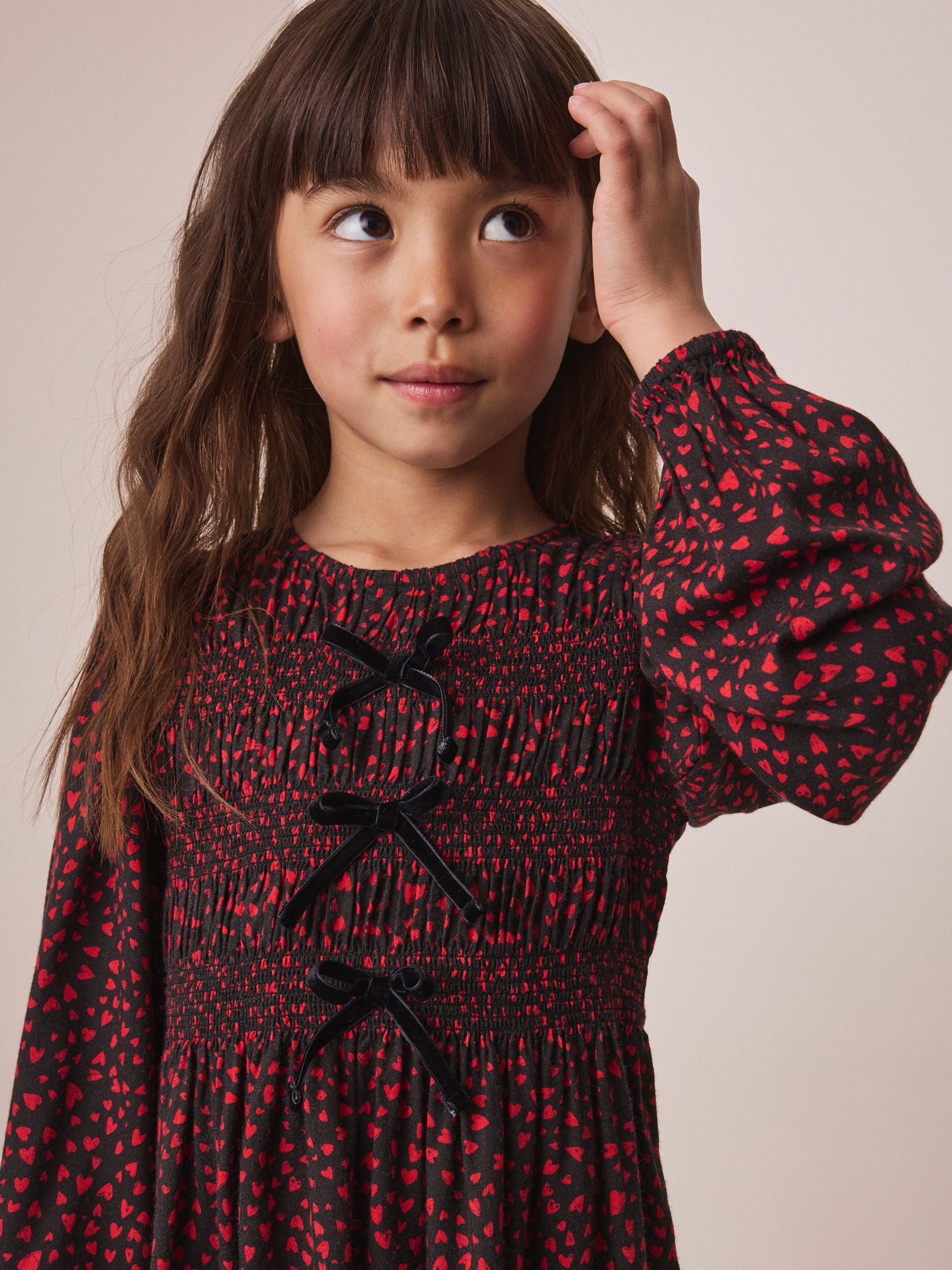 Dsiney Kidz - Red and Black Heart Bow Detail Long Sleeve Dress (3-16yrs) image 4