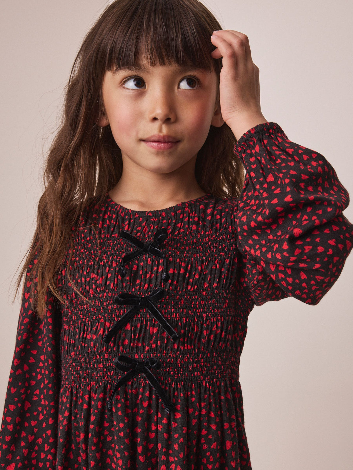 Dsiney Kidz - Red and Black Heart Bow Detail Long Sleeve Dress (3-16yrs) image 4