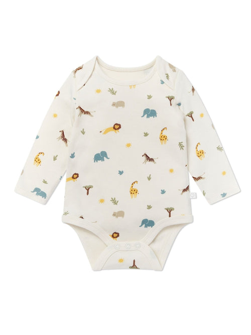 Dsiney Kidz - MORI Cream Safari Print Long Sleeve Envelope Neck Supersoft Bodysuit image 1
