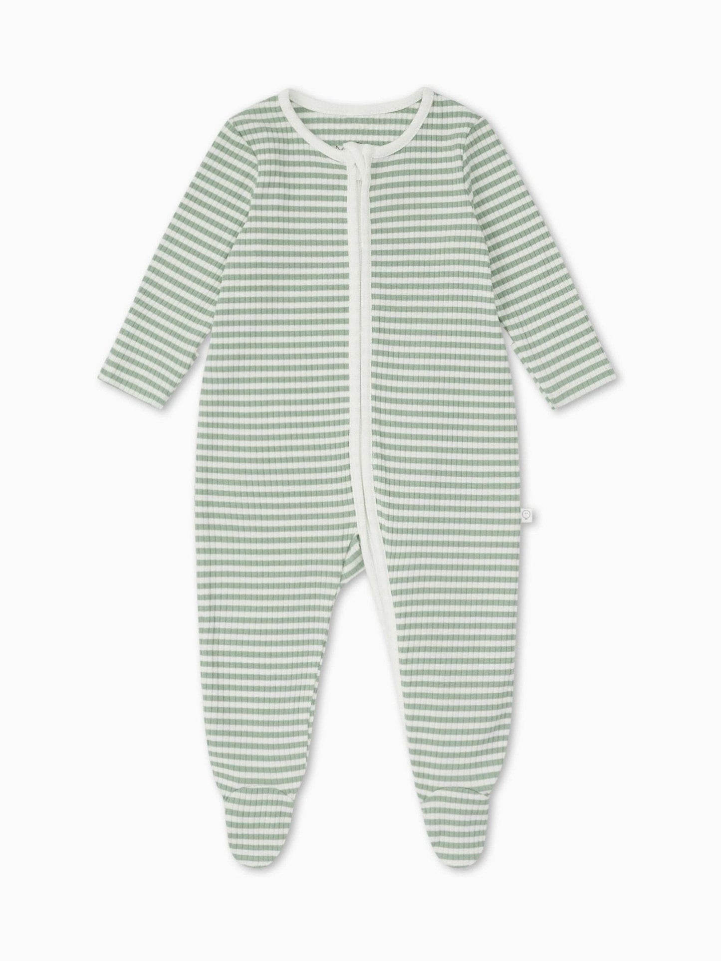 MORI Green Supersoft Ribbed Stripe Two Way Zip-Up Sleepsuit image 4