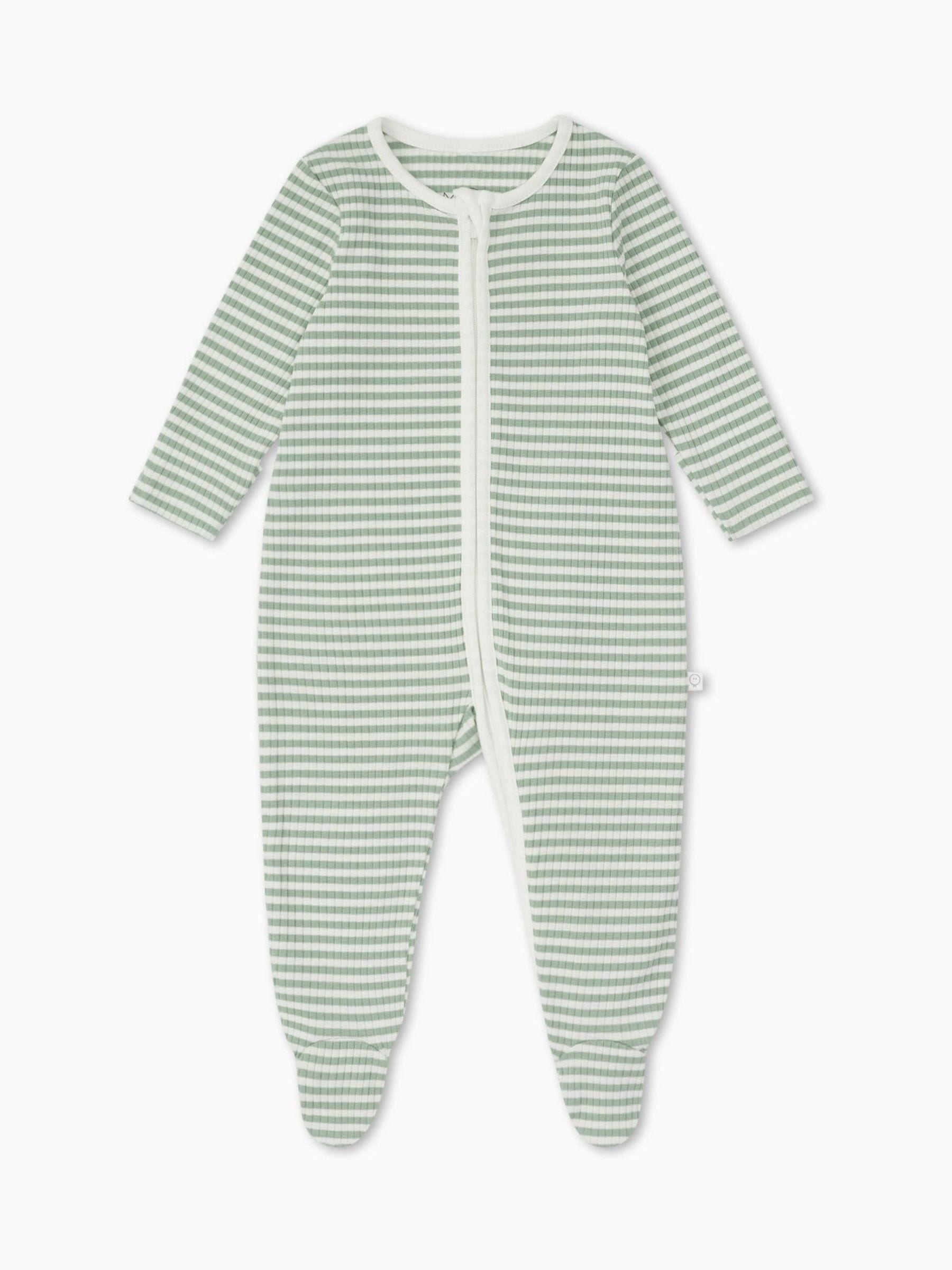 MORI Green Supersoft Ribbed Stripe Two Way Zip-Up Sleepsuit image 4