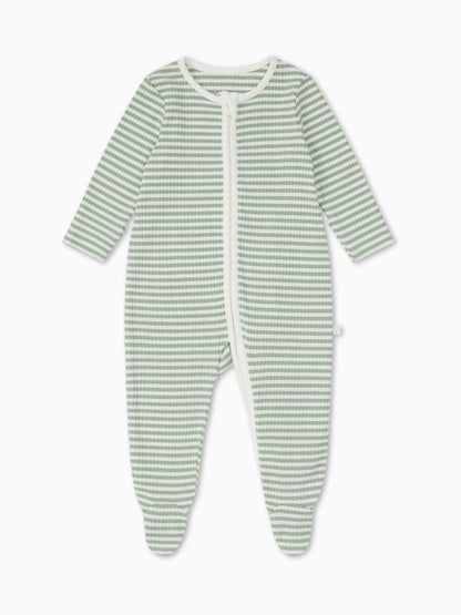 MORI Green Supersoft Ribbed Stripe Two Way Zip-Up Sleepsuit image 4