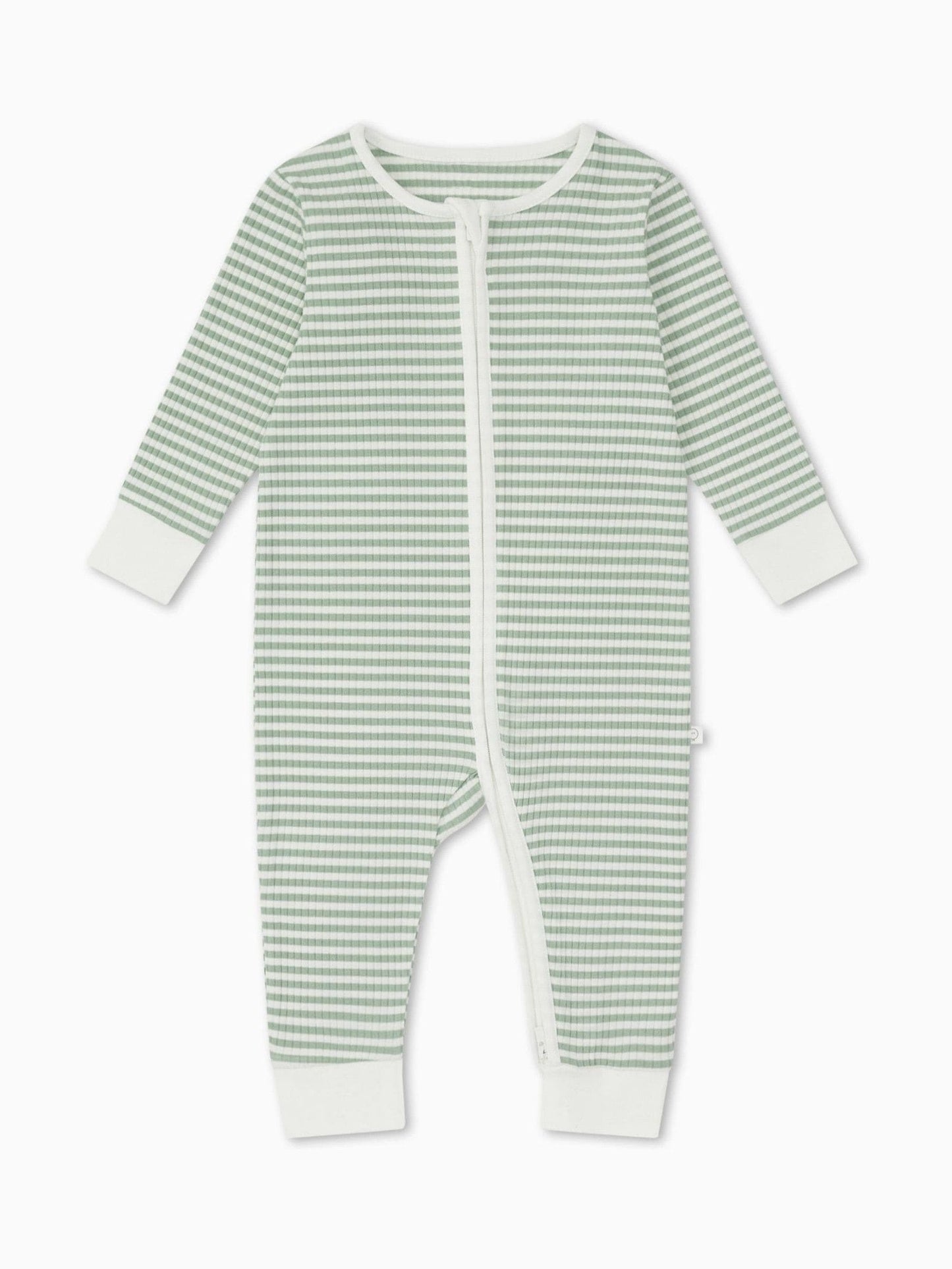 MORI Green Supersoft Ribbed Stripe Two Way Zip-Up Sleepsuit image 5