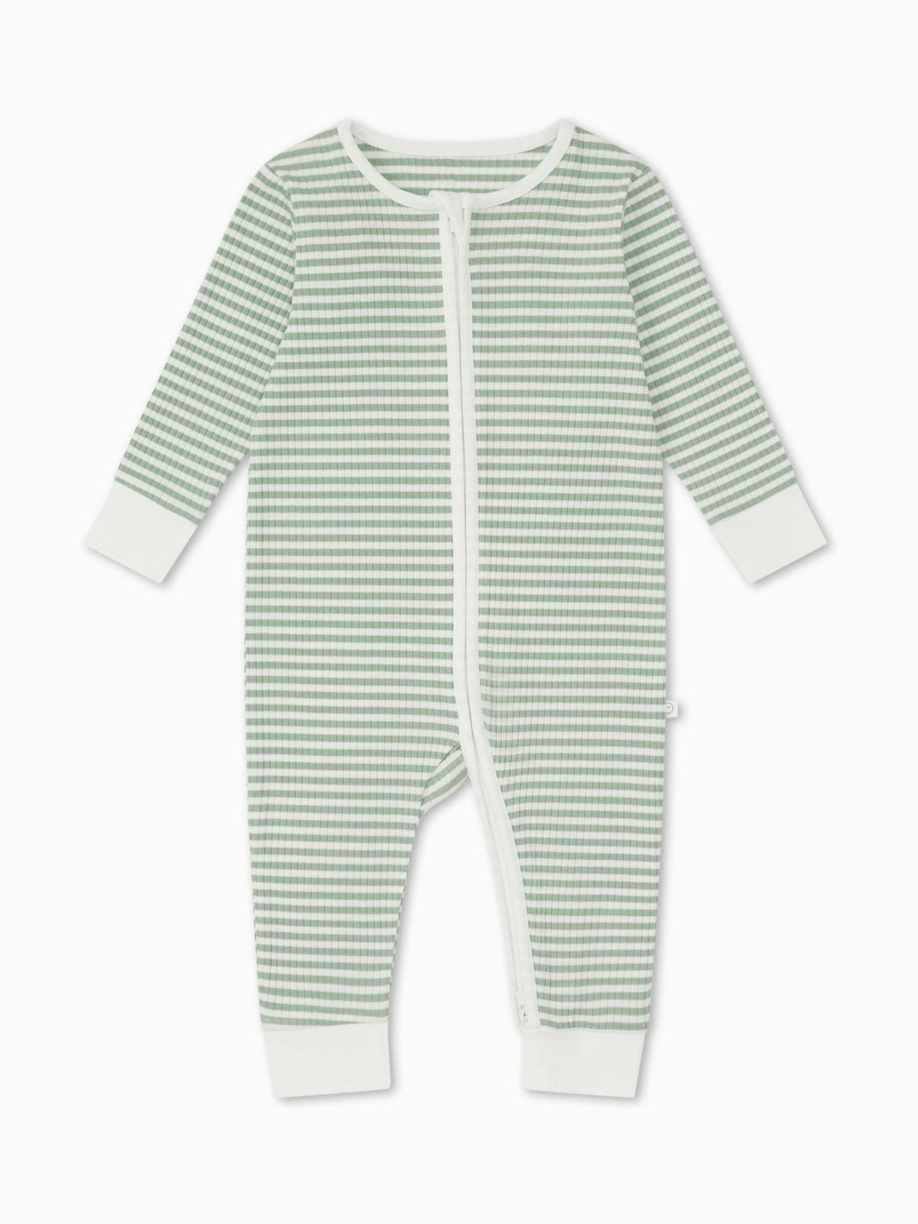 MORI Green Supersoft Ribbed Stripe Two Way Zip-Up Sleepsuit image 5