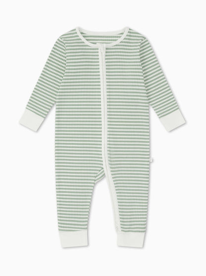 MORI Green Supersoft Ribbed Stripe Two Way Zip-Up Sleepsuit image 5