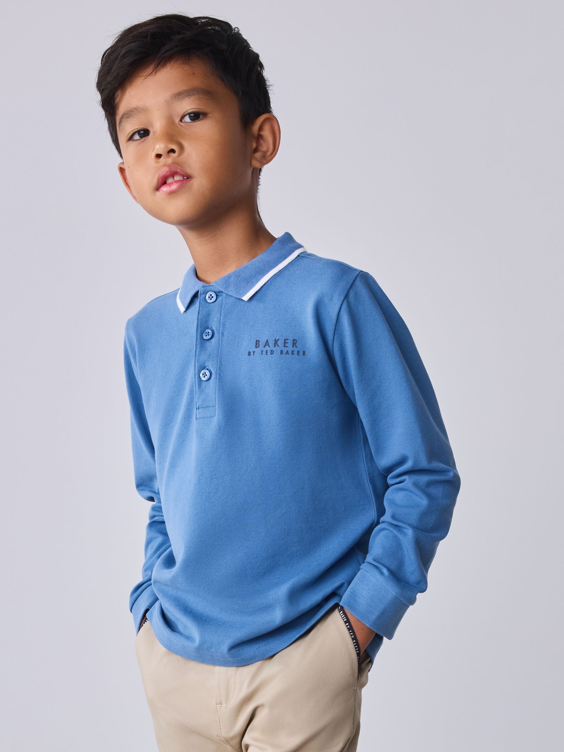 Dsiney Kidz - Baker by Ted Baker Light Blue Long Sleeve Polo Shirt image 1