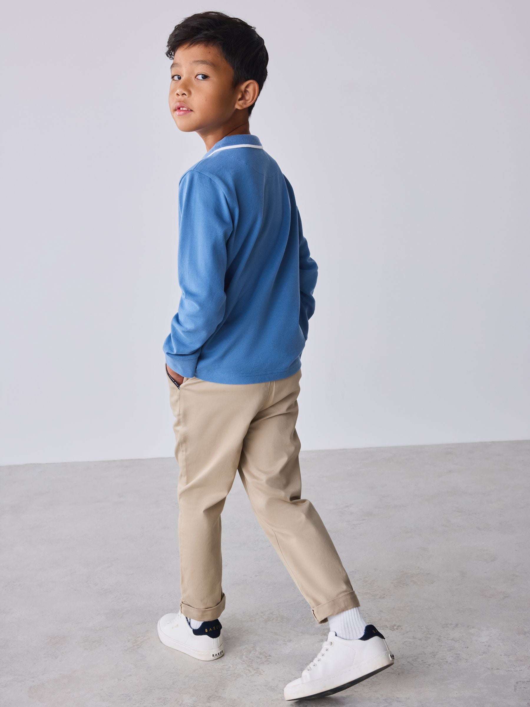 Dsiney Kidz - Baker by Ted Baker Light Blue Long Sleeve Polo Shirt image 2