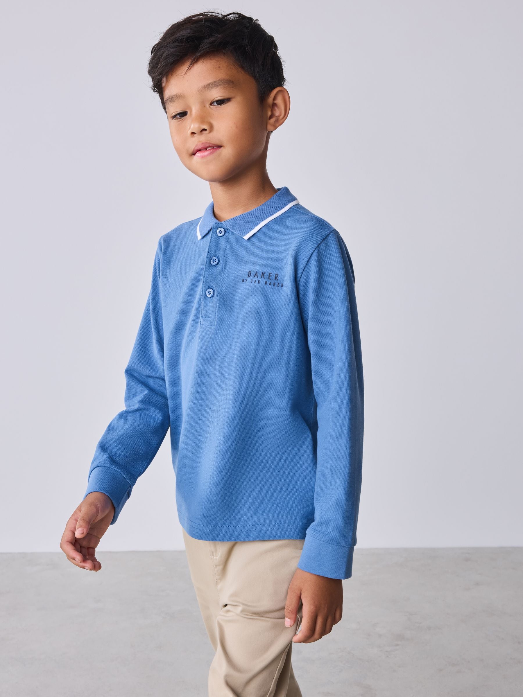 Dsiney Kidz - Baker by Ted Baker Light Blue Long Sleeve Polo Shirt image 4