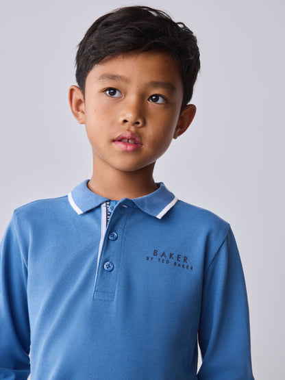 Dsiney Kidz - Baker by Ted Baker Light Blue Long Sleeve Polo Shirt image 5