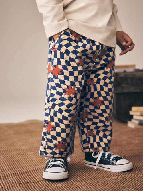 Multi Checkerboard Star Pull On Wide Trousers (3mths-7yrs) image 1