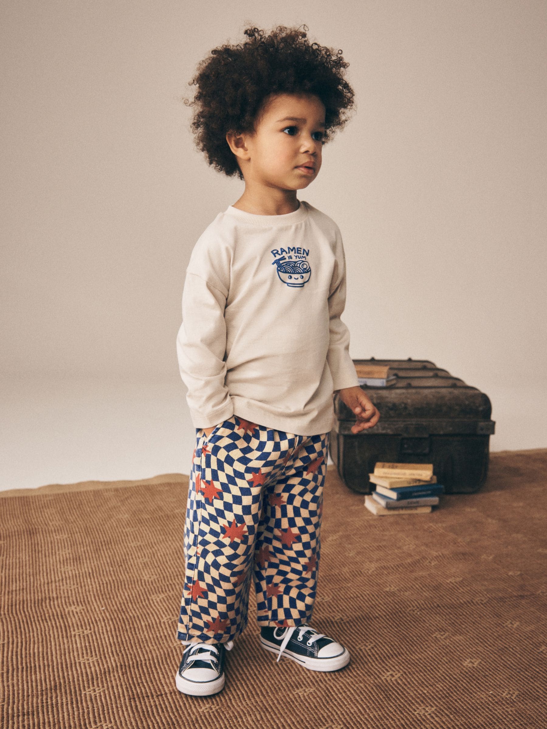 Multi Checkerboard Star Pull On Wide Trousers (3mths-7yrs) image 2