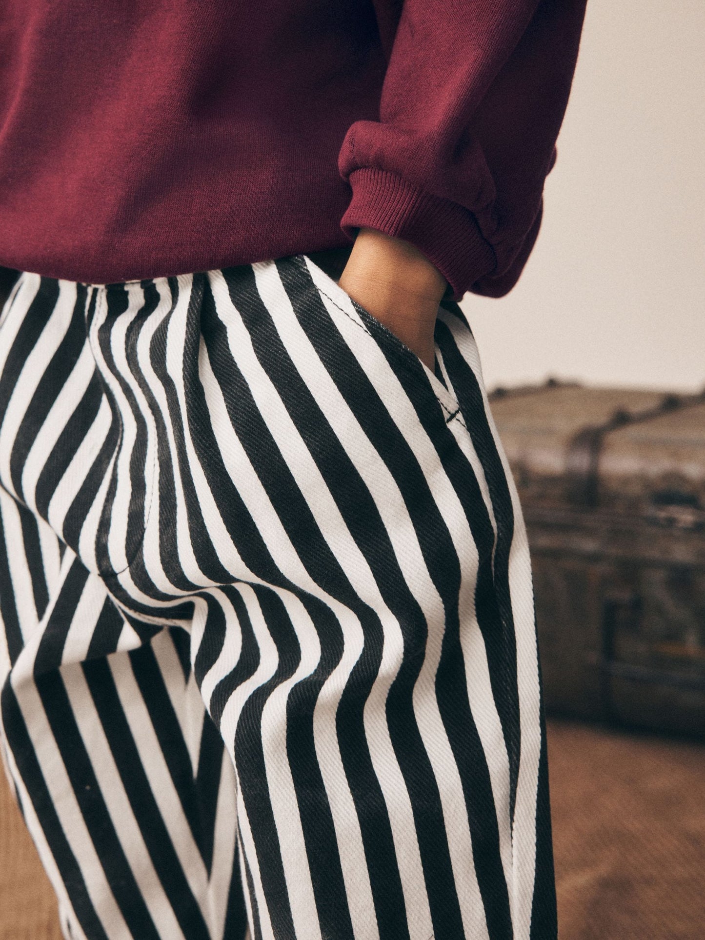 Black/White Stripe Pull On Barrel Trousers (3mths-7yrs) image 4