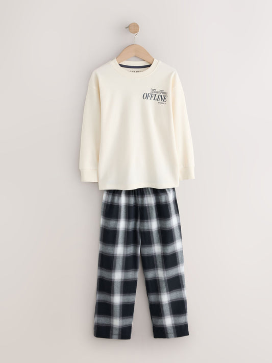 Ecru Woven Check Single Pyjamas (3-16yrs) - image 1