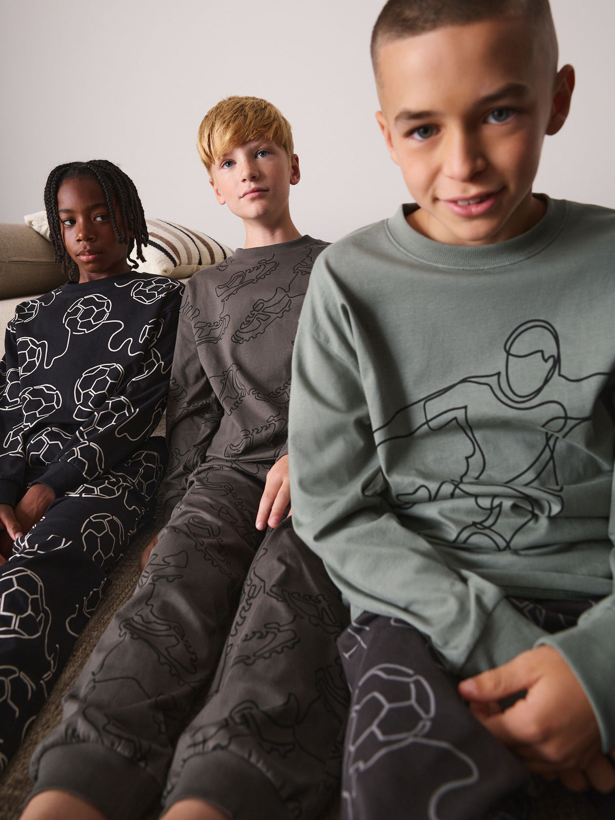 Black/Green Football Long Sleeve Pyjamas 3 Pack (3-16yrs) - image 2