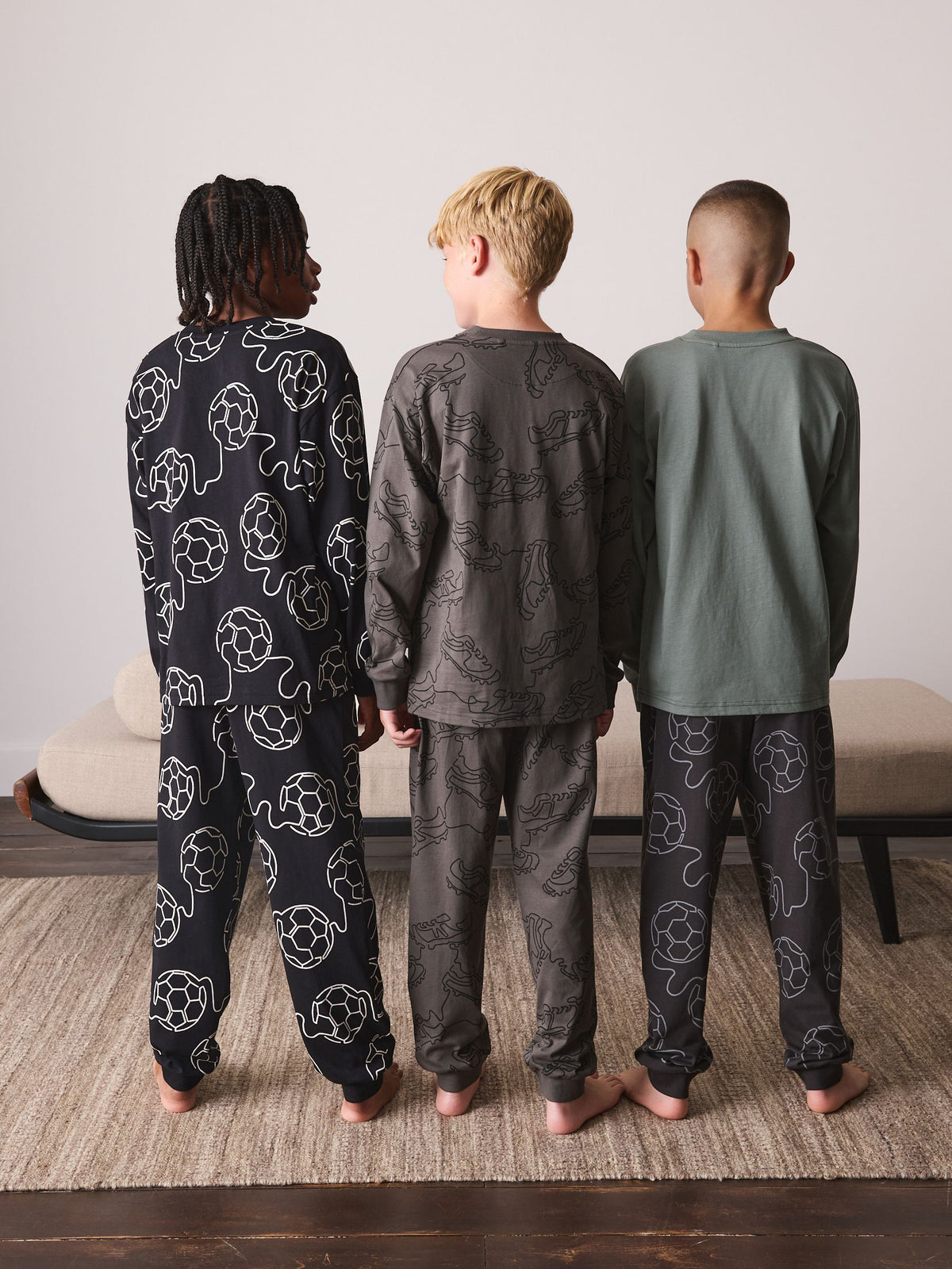 Black/Green Football Long Sleeve Pyjamas 3 Pack (3-16yrs) - image 3
