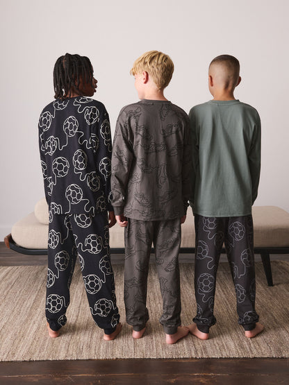 Black/Green Football Long Sleeve Pyjamas 3 Pack (3-16yrs) - image 3