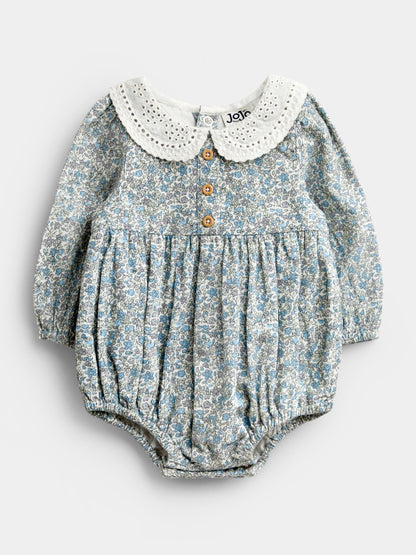 JoJo Maman Bébé Blue Floral 2-Piece Bubble Romper & Tights Set image 2