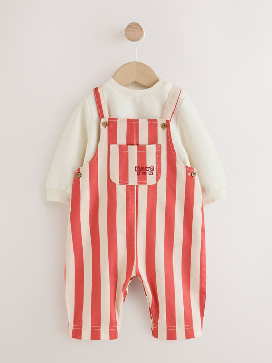 Red Baby Twill Dungarees and Bodysuit Set (0mths-2yrs) - image 1