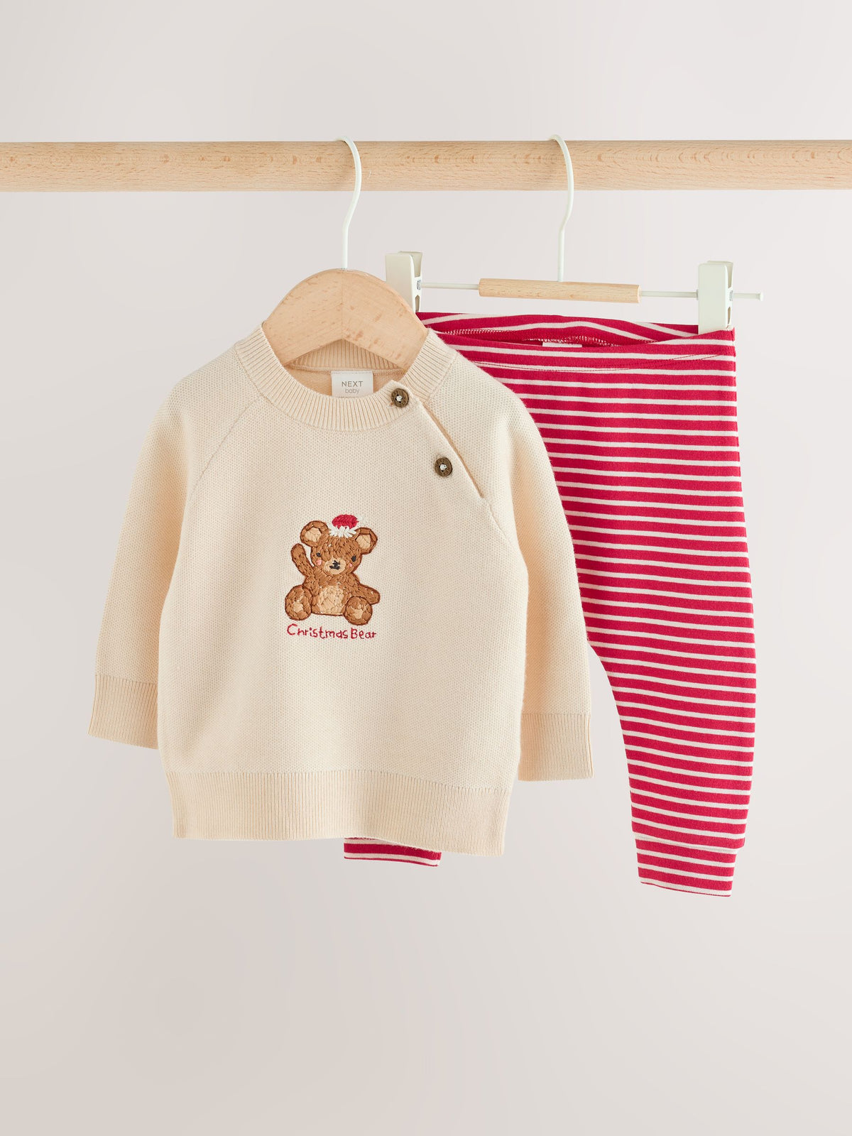 My First Christmas Embroidered Bear Knitted Jumper and Leggings Set (0mths-2yrs) - image 1