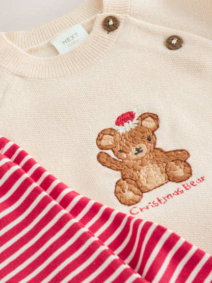 My First Christmas Embroidered Bear Knitted Jumper and Leggings Set (0mths-2yrs) - image 7