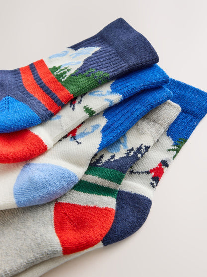 Multi Ski Scene Cushioned Footbed Cotton Rich Ribbed Tipped Socks 5 Pack - image 2