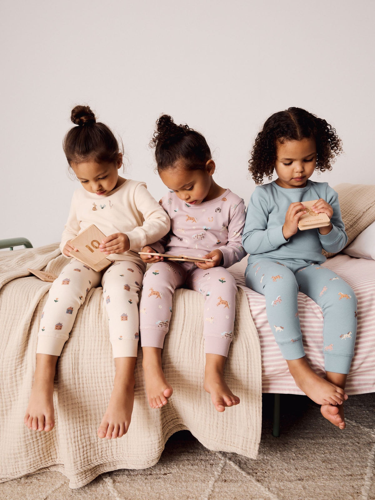 Cream/Blue Snuggle Pyjamas 3 Pack (9mths-12yrs) (9mths-12yrs) - image 1