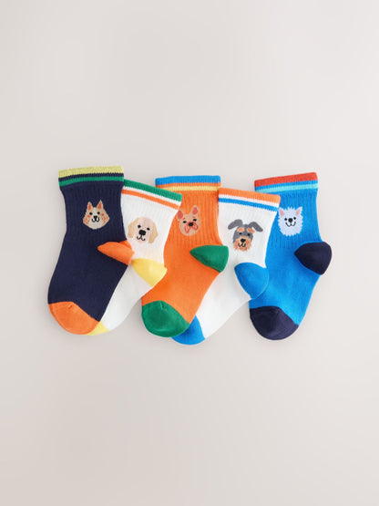 Multi Bright Dog Character Cotton Rich Socks 5 Pack - image 1