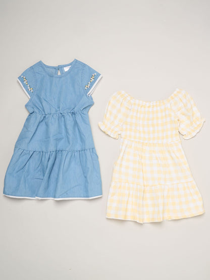 Miss Yellow Floral Print And Chambray Dresses 2 Pack image 1