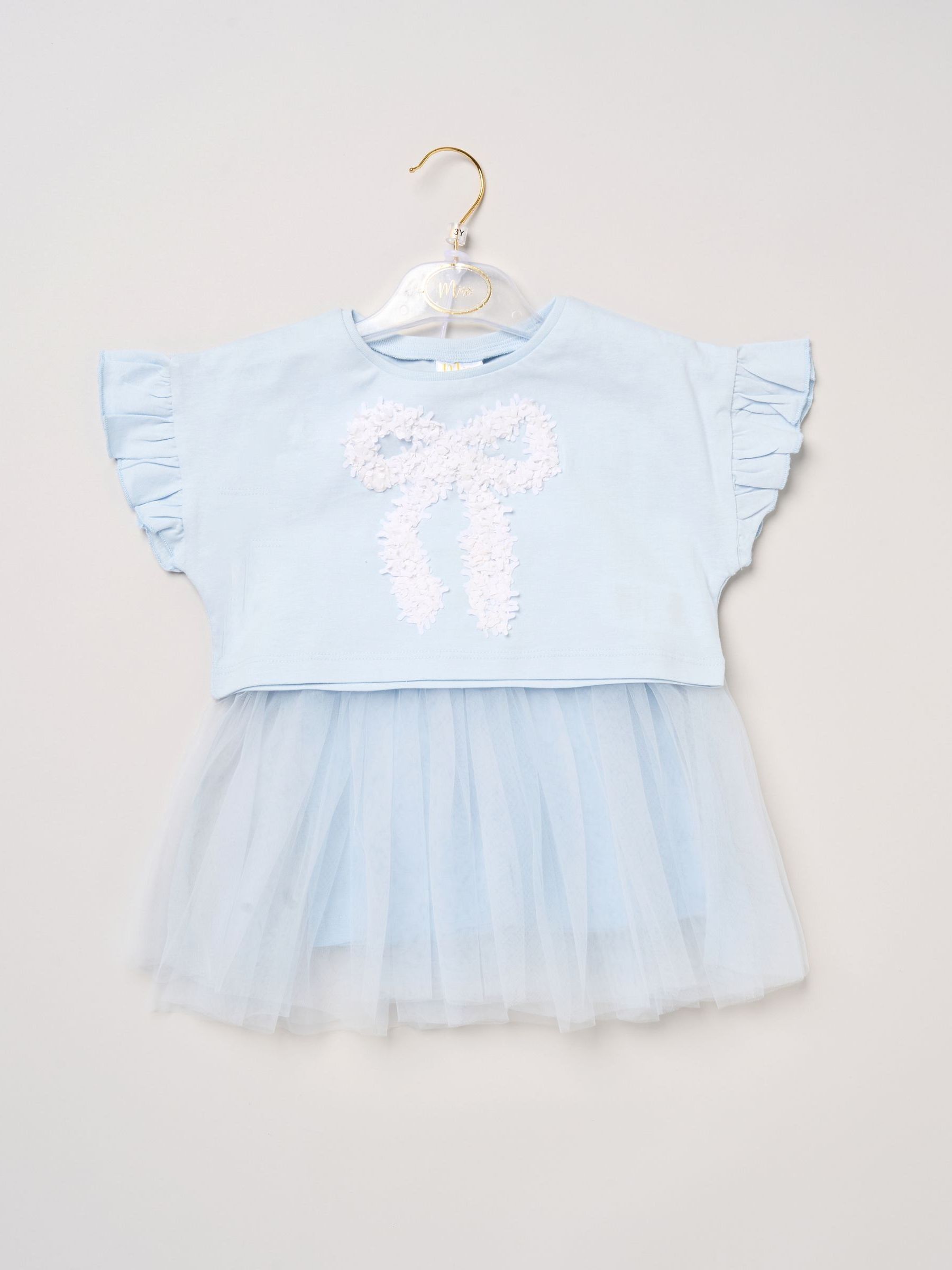 Miss Light Blue Bow Applique Short Sleeve T-Shirt And Tutu Skirt Outfit Set image 2