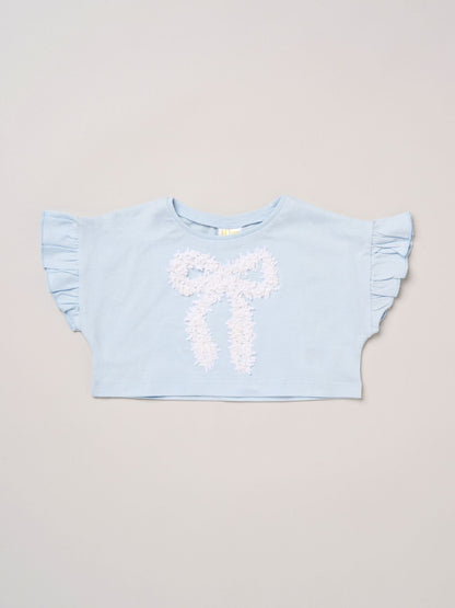 Miss Light Blue Bow Applique Short Sleeve T-Shirt And Tutu Skirt Outfit Set image 4