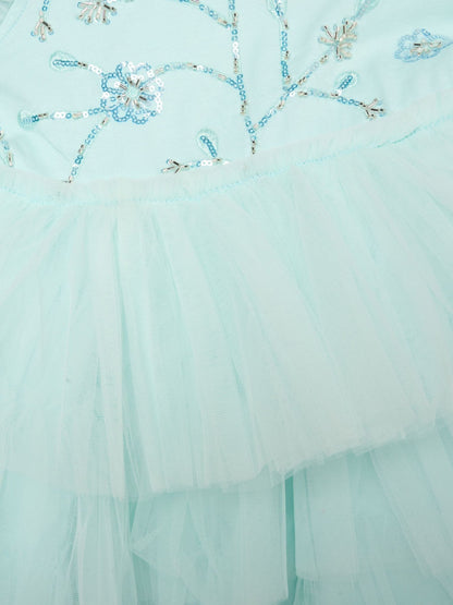 Dsiney Kidz - Miss Blue Embellished Floral Sequin Tulle Dress image 3