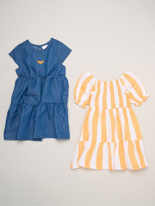 Miss Orange Floral Print And Chambray Dresses 2 Pack image 1