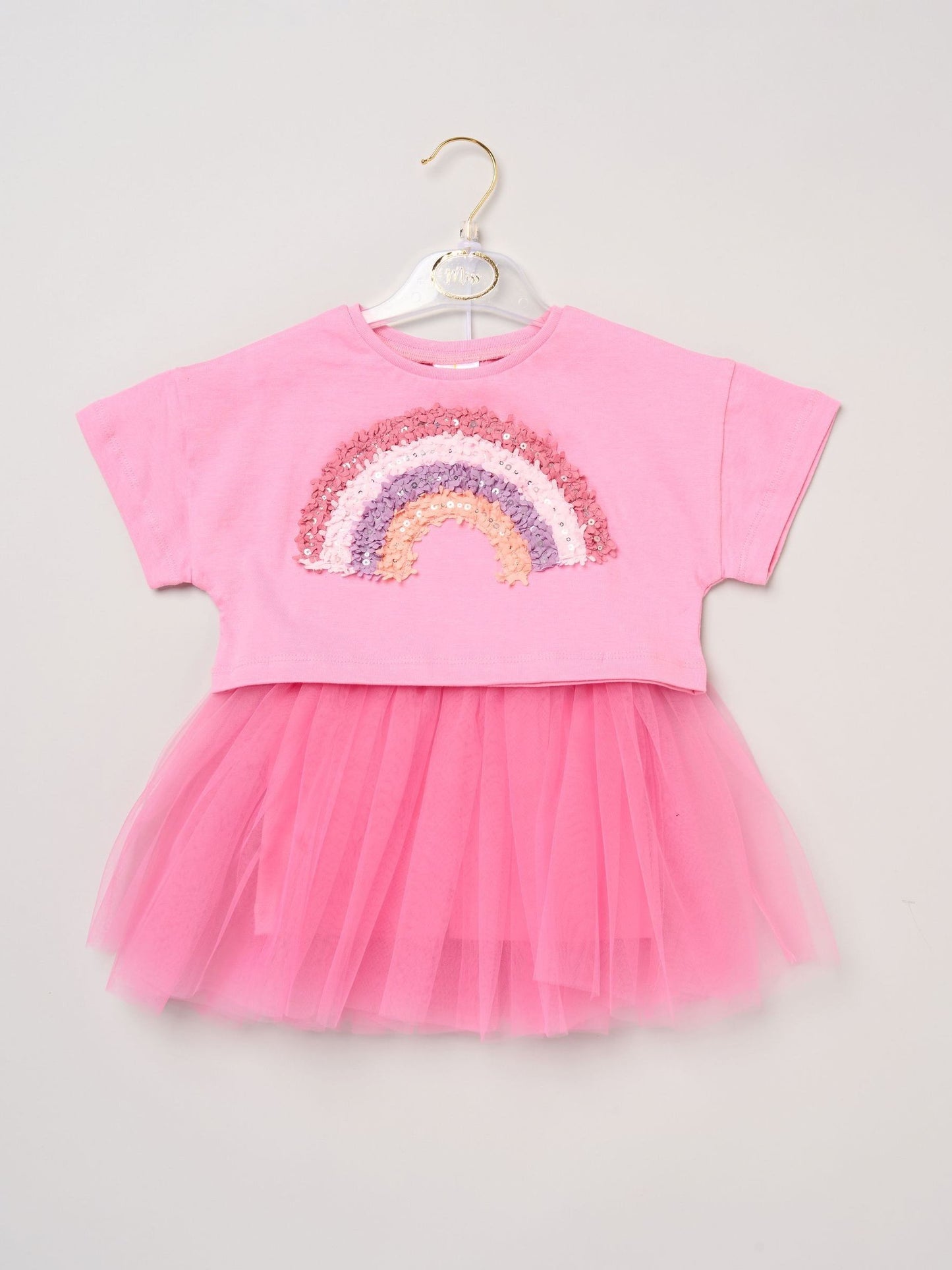 Miss Bright Pink Bow Applique Short Sleeve T-Shirt And Tutu Skirt Outfit Set image 2