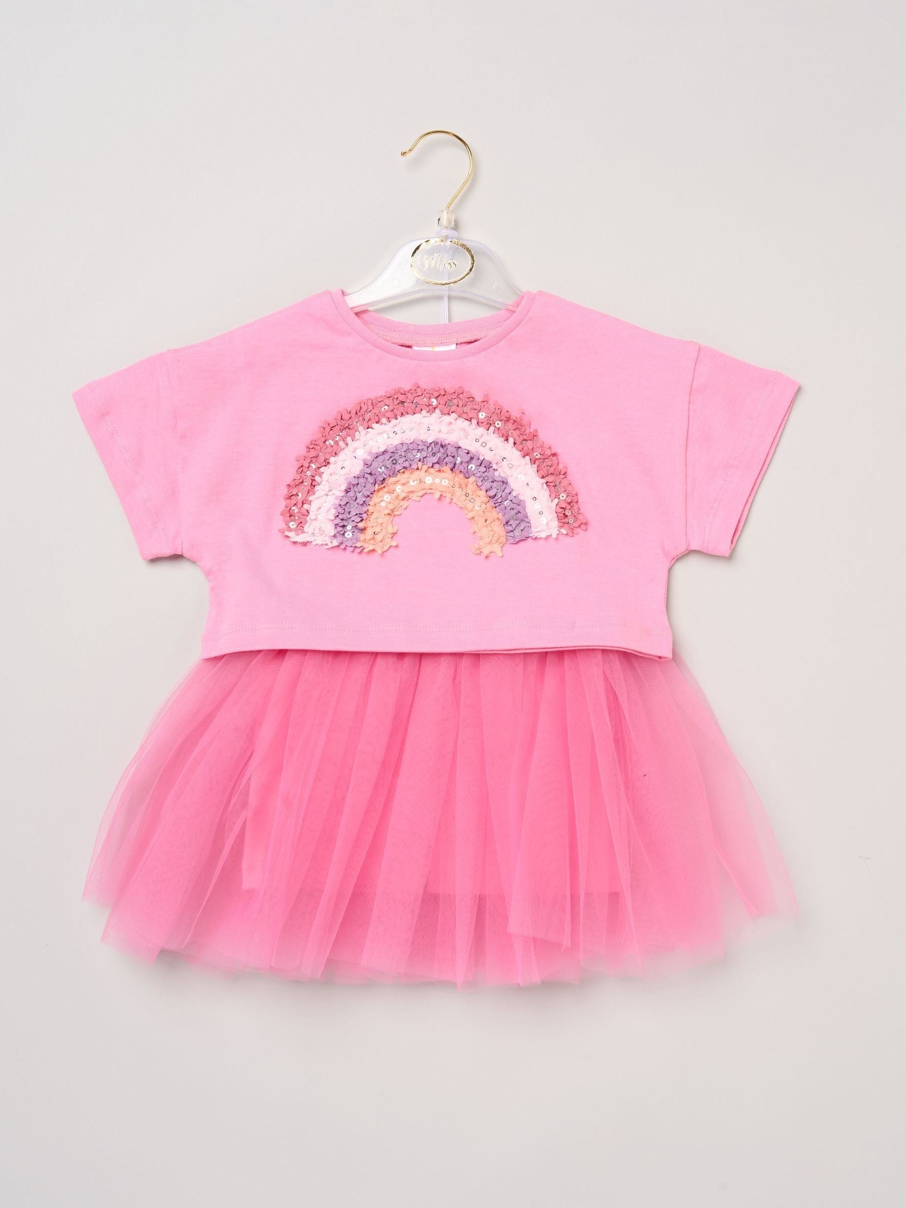 Miss Bright Pink Bow Applique Short Sleeve T-Shirt And Tutu Skirt Outfit Set image 2