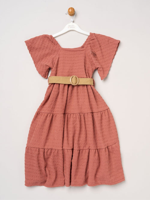 Dsiney Kidz - Miss Red Textured Dress And Belt Outfit Set image 1