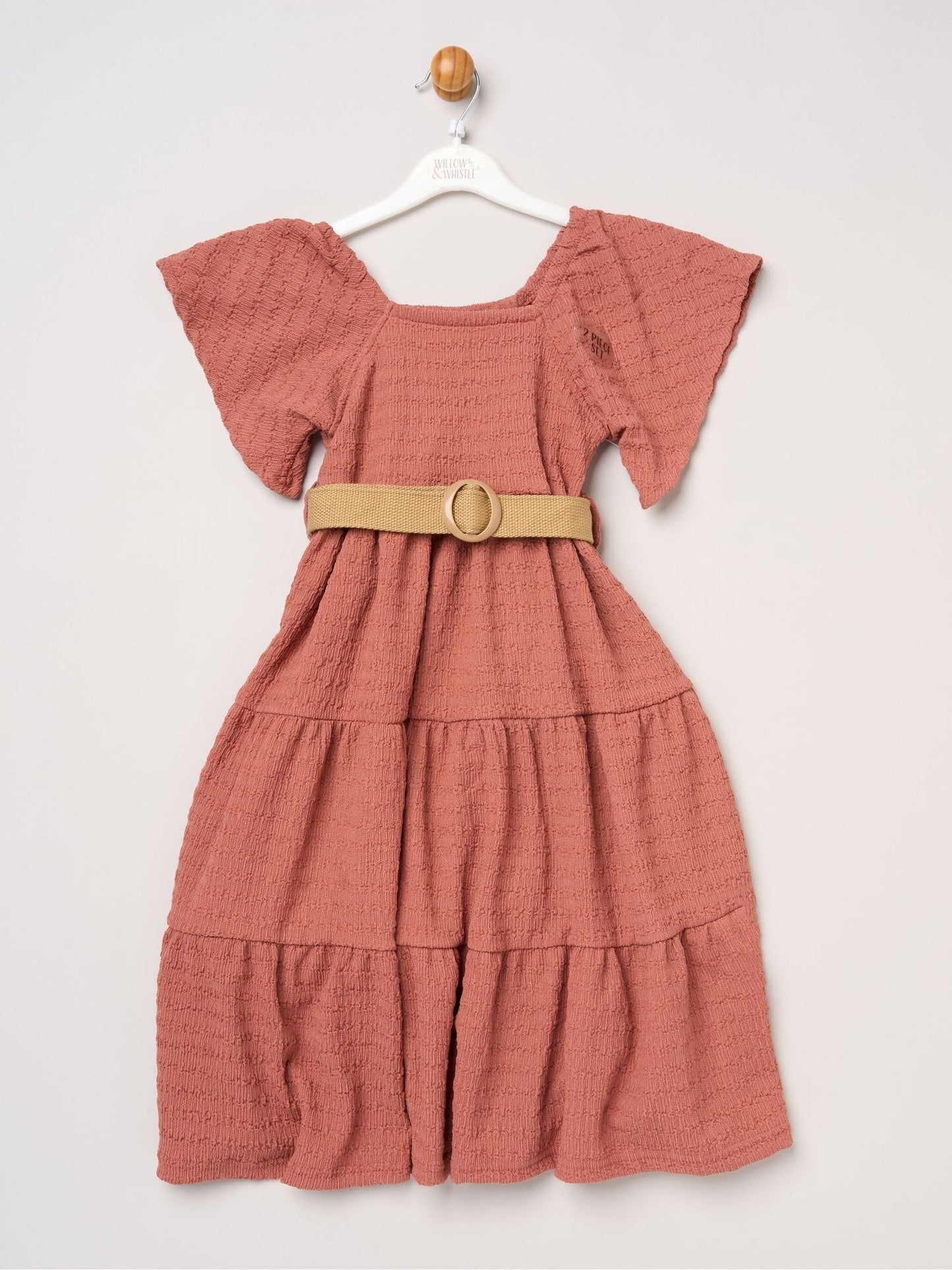 Miss Red Textured Dress And Belt Outfit Set image 1