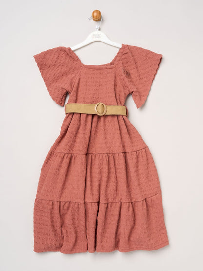 Miss Red Textured Dress And Belt Outfit Set image 1
