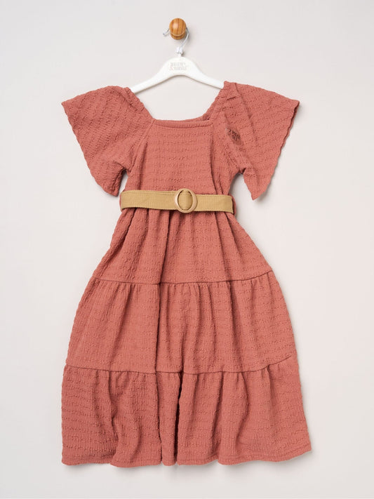 Miss Red Textured Dress And Belt Outfit Set image 1
