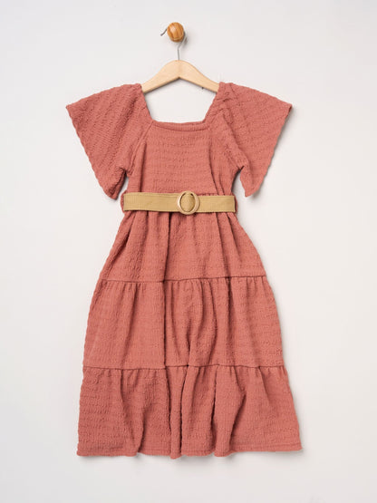 Miss Red Textured Dress And Belt Outfit Set image 2