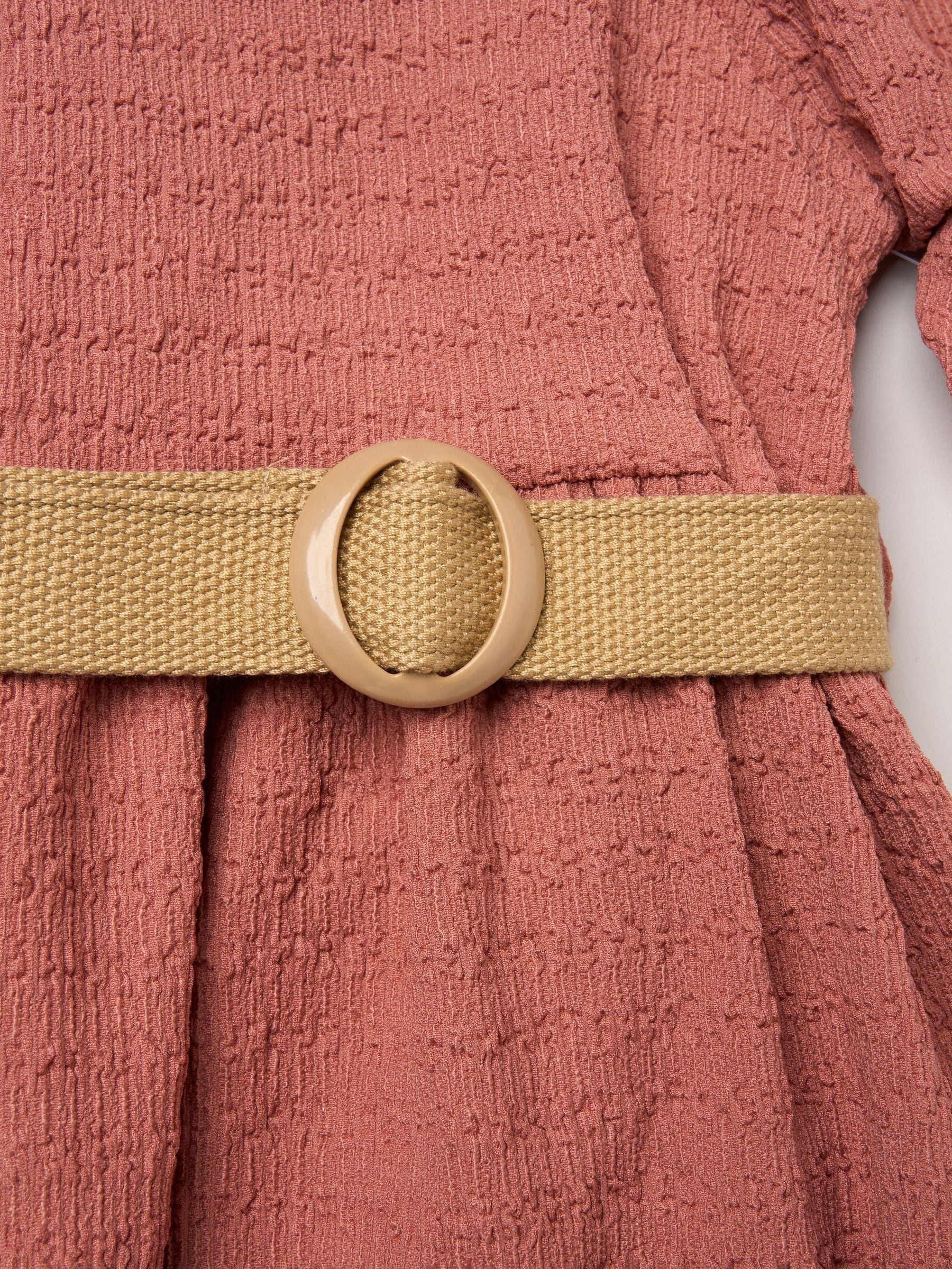 Miss Red Textured Dress And Belt Outfit Set image 3