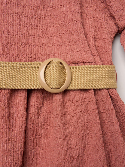 Miss Red Textured Dress And Belt Outfit Set image 3